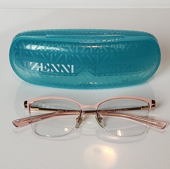 Pink Gold Cat-Eye Semi Rimless Eyeglass Frames Adjustable Nose Pads 5.16" Wide - Picture 1 of 8